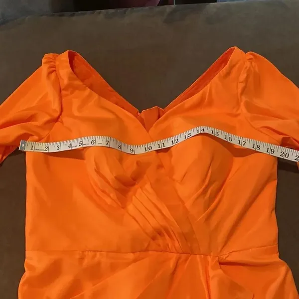 Women’s Orange Full Length Long Sleeve Dress Leg Slit Corset Back Size 14 *READ - Image 11