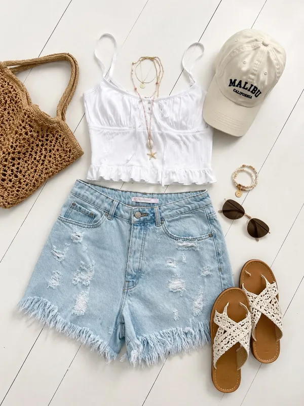 ZARA Ripped Jean Shorts High-Rise - Image 2