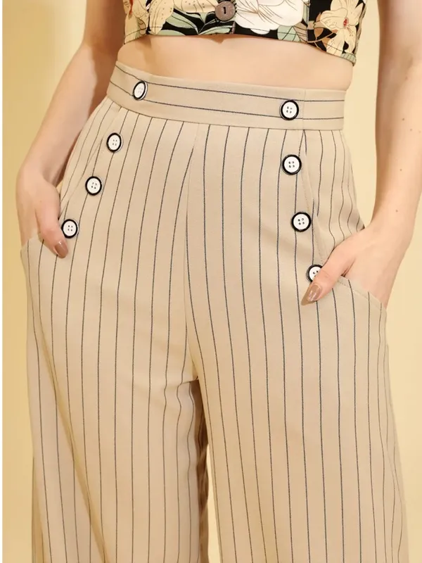 Hell Bunny 30s 40s Caspian Beige Stripe Swing Sailor Trousers Retro Pinup - Image 6