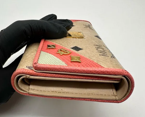 MCM Tan and Pink Wallet with Signature Monogram - Image 4