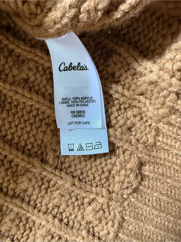 Cabelas Cable Knit Fishermans Sweater Toggle Hooded Small Tan Cardigan - Image 7