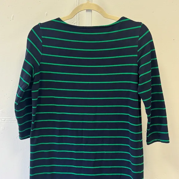Adrienne Vittadini Navy Green Striped Shift Dress 3/4 Sleeve Pockets XS Casual - Image 5