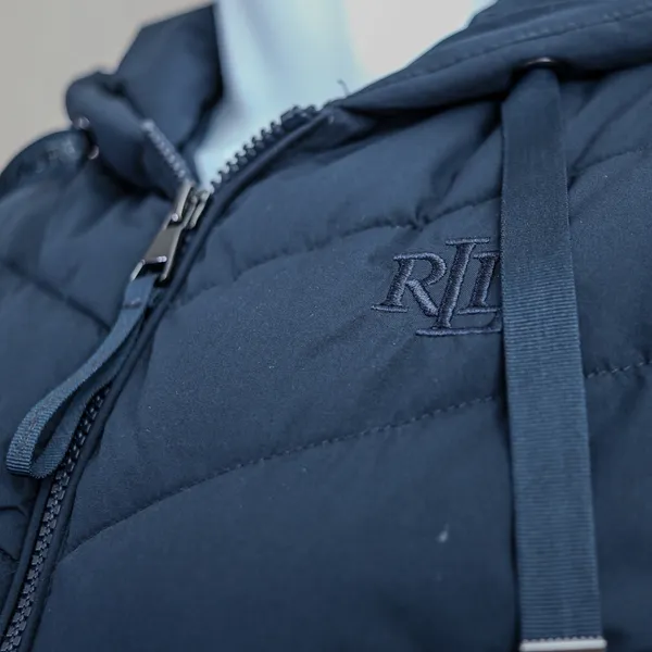 Lauren Ralph Lauren Puffer‎ Jacket Womens XS Navy Blue Chevron Quilted Hood Coat - Image 13