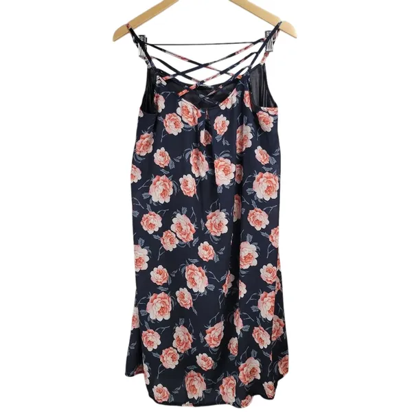 Womens Navy Blue Floral Criss‎ Cross Front Cami Dress Size Medium - Image 2