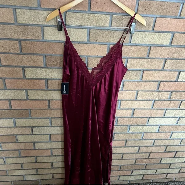 NWT INC Women's Lace-Trim Long Satin Lingerie Nightgown Red Size Small - Image 4