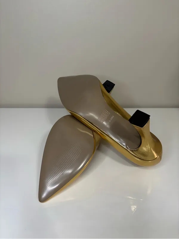 Ambelight Gold Pointed Toe Stiletto Heels Size 9.5 - Image 5