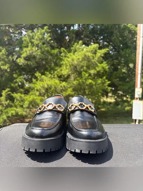Sam & Libby Rylan Black Lug Sole Platform Chain Loafers Size 8.5 - Image 3