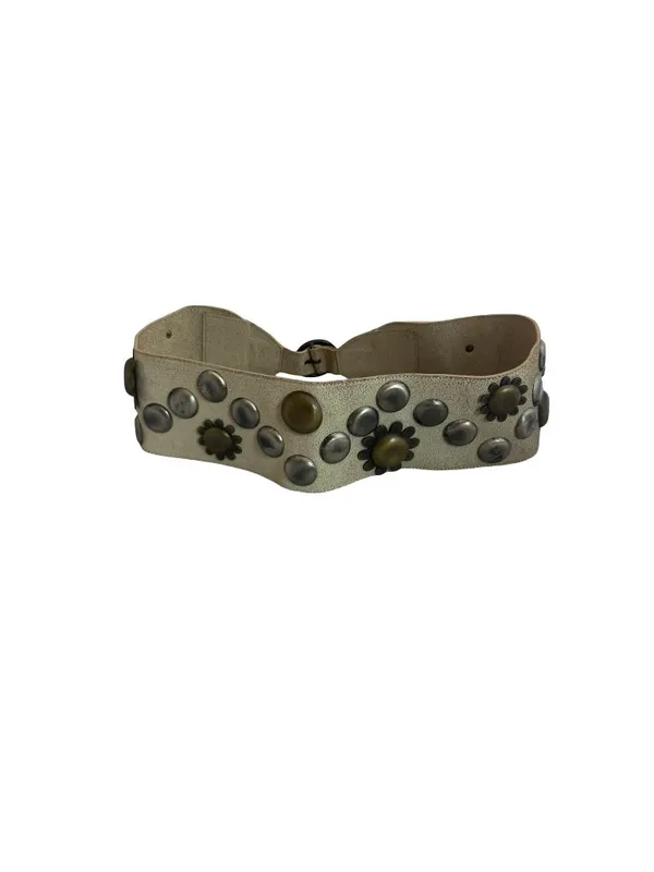 Beige Floral Stud Wide Belt Unique Y2k Retro Vintage 40" Long Women's - Image 5
