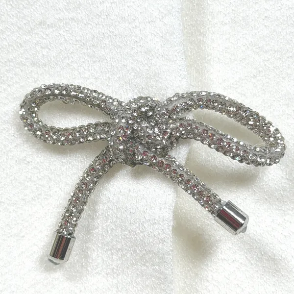 Bow‎ Front Cardigan Sweater Rhinestone Textured Knit Winter White Women's L - Image 2