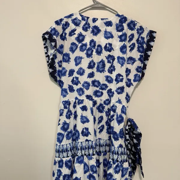 Abercombie NWT Blue Patterened Tiered Midi Tie Waist Shirt Dress Small Petite - Image 4
