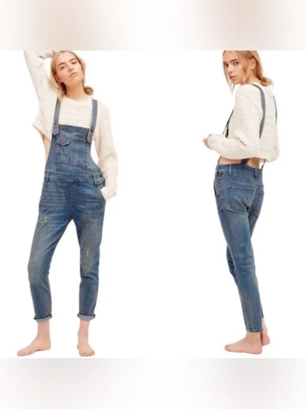 Free People We The Free Milo washed Denim Overalls Size 26 - Image 3
