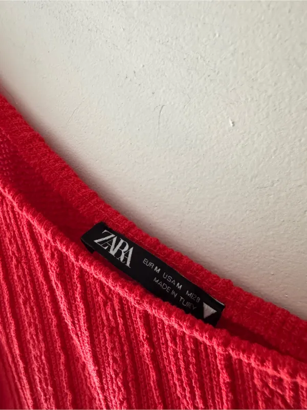ZARA Asymmetric One Shoulder Midi Cable‎ Knit Red Dress - Image 6