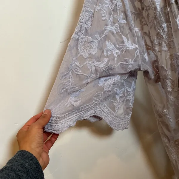 Romantic Cottagecore Mesh Lace Open Front Duster‎ Cardigan Gray - Image 3