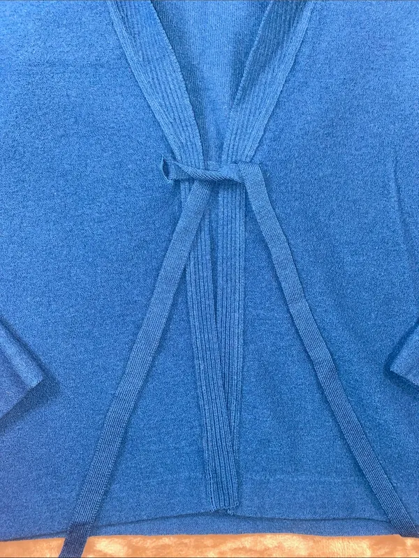 Vintage Talbots Wool Teal Blue Tie-Front Sweater Cardigan - Image 4