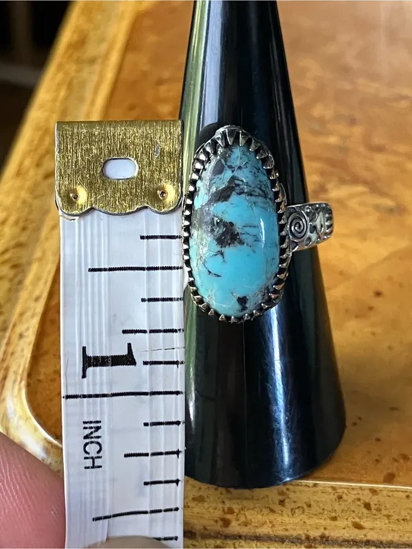Natural Blue Moon Turquoise Sterling Silver Ring Size 7 - Image 7