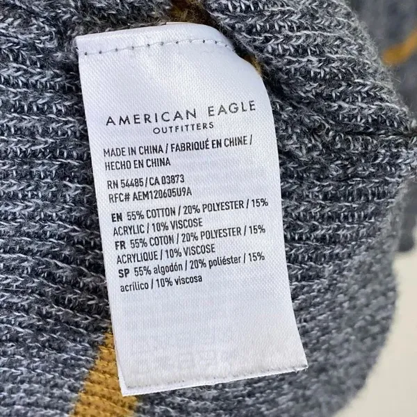 American Eagle Grey & Tan Striped Knit Crewneck Jegging Fit Sweater Size M - Image 4