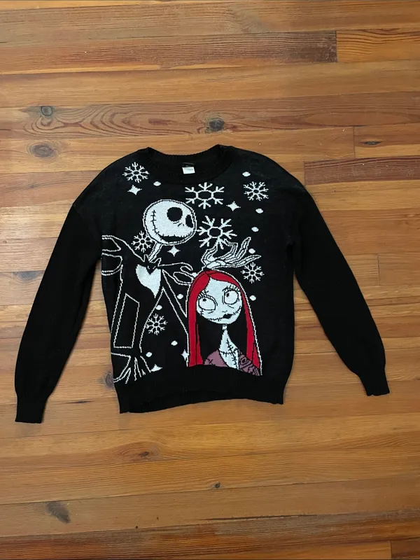 Disney Nightmare Before Christmas Jack Sally Sweater Unisex Medium Black Knit - Image 3
