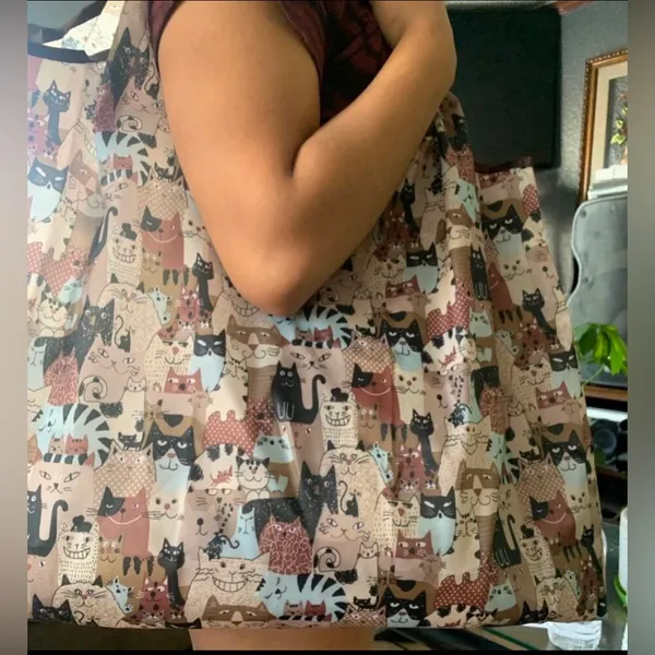 Cat Pattern Portable Reusable Shopping / Grocery Bag Brown - Image 11