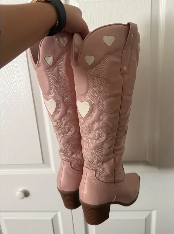 Altar'd State Pink Cowgirl Boots with Hearts - Image 3