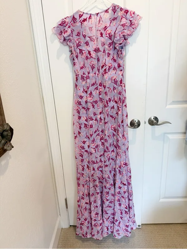 BHLDN Eva Flutter Sleeve Plunge V-neck Maxi Dress Floral Wedding Guest Occasion - Image 3