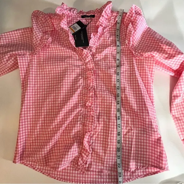 Tommy Hilfiger Women's Long Sleeve Ruffle Plaid Button Front Blouse Sz S - Image 8