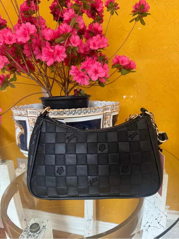 Juicy Couture Black Checker-Print Shoulder Bag with Gold Hardware - Image 3
