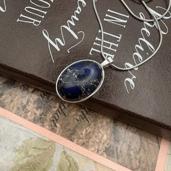 Blue Jasper Pendant Necklace Dark Boho Whimsigoth Witchy Handmade - Image 5