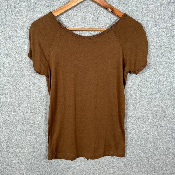Tweeds Womens‎ Top Small T-Shirt Brown Stretch Short Sleeve NWT Ruched Basic Y2K - Image 11