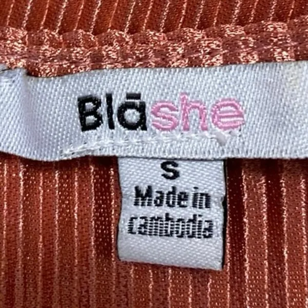 Blashe Orange Long Sleeve Plunge V-Neck Cinched Waist Tie Peplum Blouse Top Sz S - Image 3