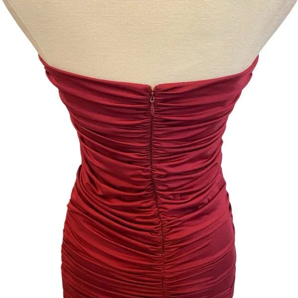 Oh Polly Forever Yours Ruched Bodycon Bandeau Midi Dress in Dark Red Style 2268 - Image 8