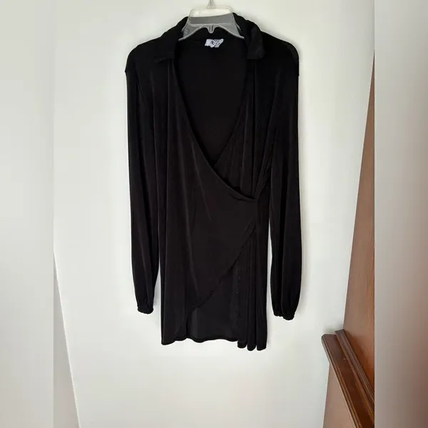 Princess Polly Faux Wrap Long Sleeve Dress Size 6 Black - Image 7