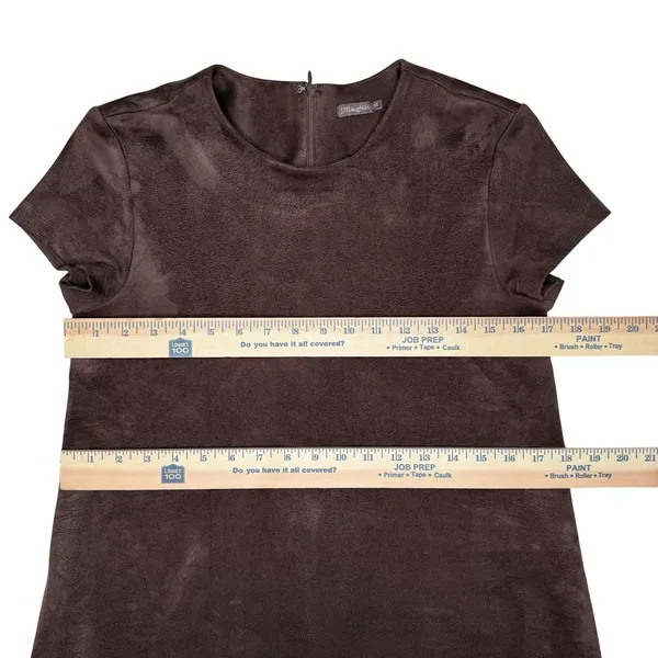J McLaughlin Dress XS Brown Faux‎ Suede Swing Short Sleeve Pockets Minimalist - Image 8