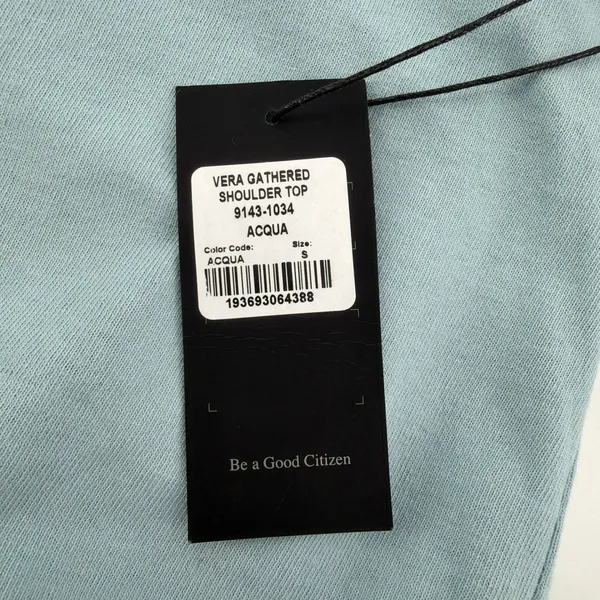 NWT Citizens of Humanity Vera Gathered Shoulder Top Small Acqua Blue Puff Sleeve - Image 3