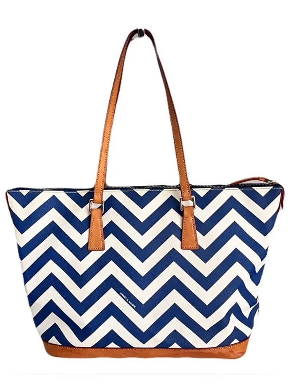 Dooney & Bourke Blue and White Chevron Coated Canvas Tote Bag - Image 3
