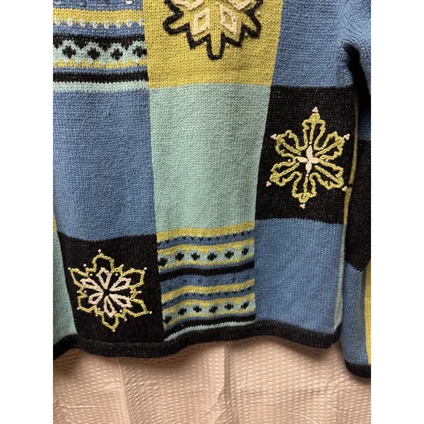 Vintage Christopher‎ & Banks Hand Embroidered Knit Cardigan Women's S Blues Snow - Image 12
