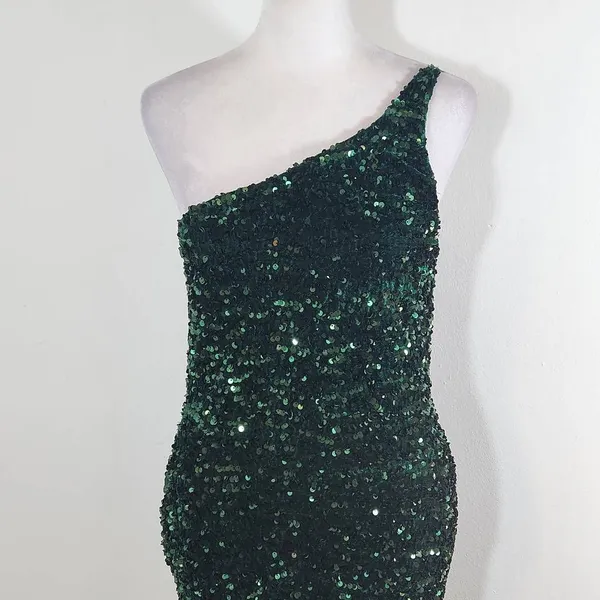 Mi Ami Green Sequin One Shoulder Mini Dress NWOT Size Small Formal Sequin Dress - Image 3
