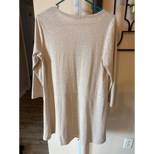 Entro Ribbed Henley Tunic Top Long Sleeve Babydoll Oatmeal Beige Women Small - Image 5