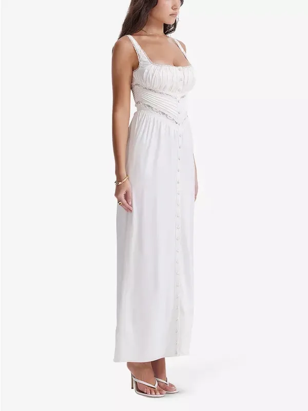 House of CB Illiana scalloped-trim bodice-top stretch-silk maxi dress Large plus - Image 3