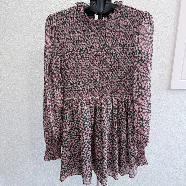 Lulus Floral Forever Green and Pink Floral Print Smocked Skater Dress Ruffles XL - Image 2