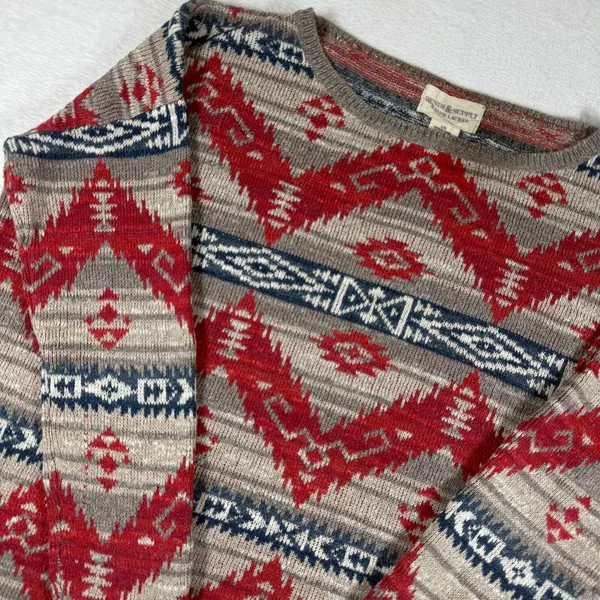 Denim & Supply Ralph Lauren Southwestern Aztec Cotton Knit Sweater Red Gray L - Image 2