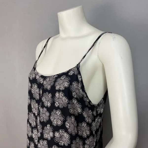 Vintage 90s Slip‎ Dress Women Sleeveless Retro Black White Floral Rayon Summer - Image 12