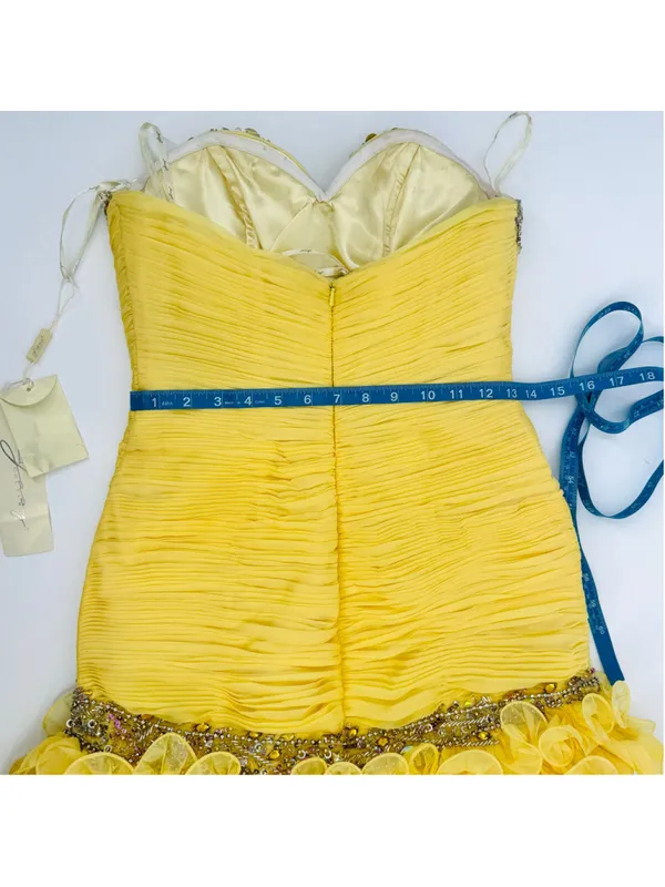 NWT Jasz Couture Strapless Beaded Cocktail Formal Short Dress Yellow Size 4 - Image 11