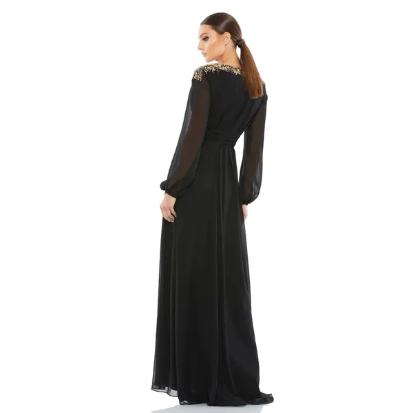 Mac Duggal Embellish Shoulder Black Blouson Sleeve Formal‎ Evening Gown Sz 8 NWT - Image 2