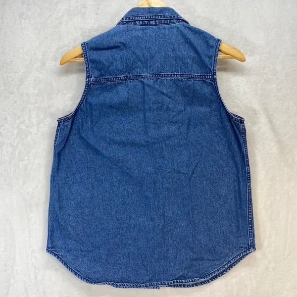 Solutions New York Denim Sleeveless Shirt Beach Embroidery Button Up S‎ - Image 6