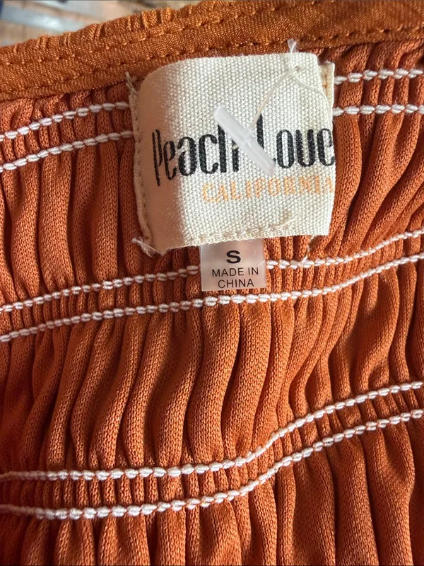 Peach Love California Boho Western Smocked Mini Dress Rust Orange Size S - Image 6