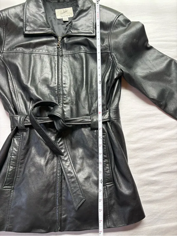 Vintage Jacqueline Ferrar Lambskin Leather Belted Jacket Black M 90s - Image 9