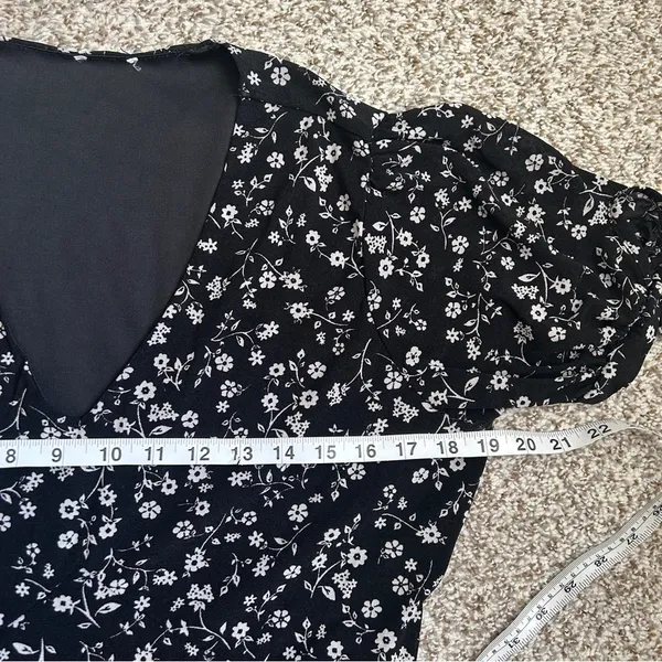 🦋 Black White Floral Mini Dress Stretch Comfy Casual Spring XL XXL - Image 3
