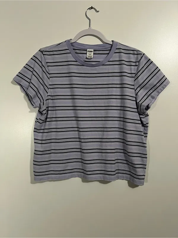 VS Pink Retro Stripe Crop Top Lavender and Green Size XL - Image 2