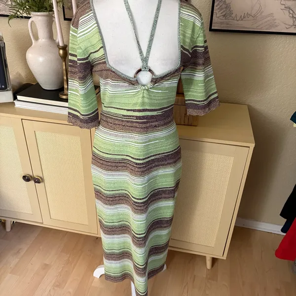 VERONICA BEARD‎ Green Kante Knit Dress Halter Midi Size Large - Image 4