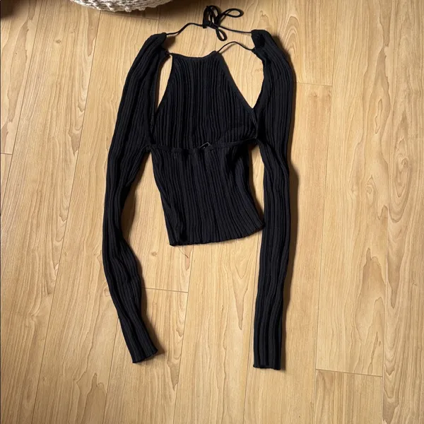 Zara Black Ribbed Top - Image 2